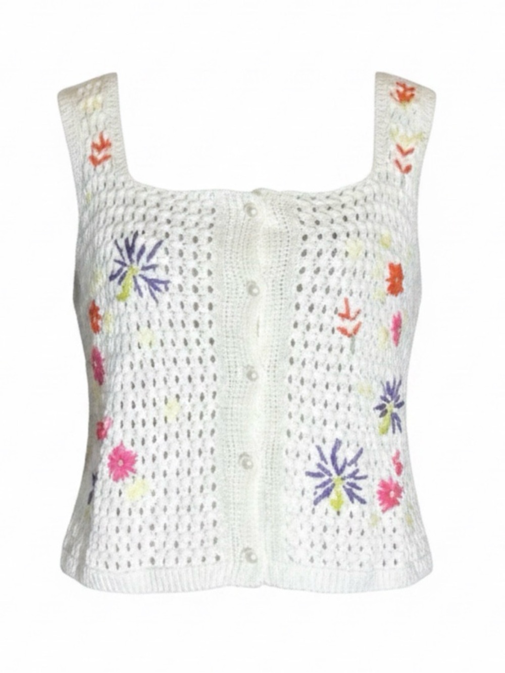 Women's White Birch White Floral Crochet Tank Top XL